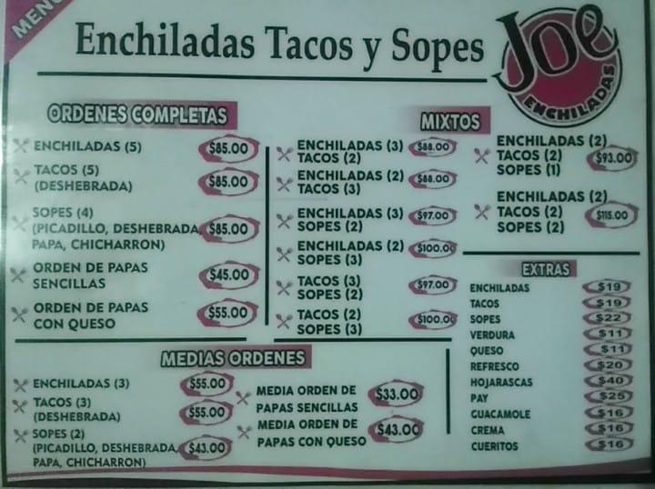 Carta del restaurante Enchiladas Joe, San Nicolás del los Garza