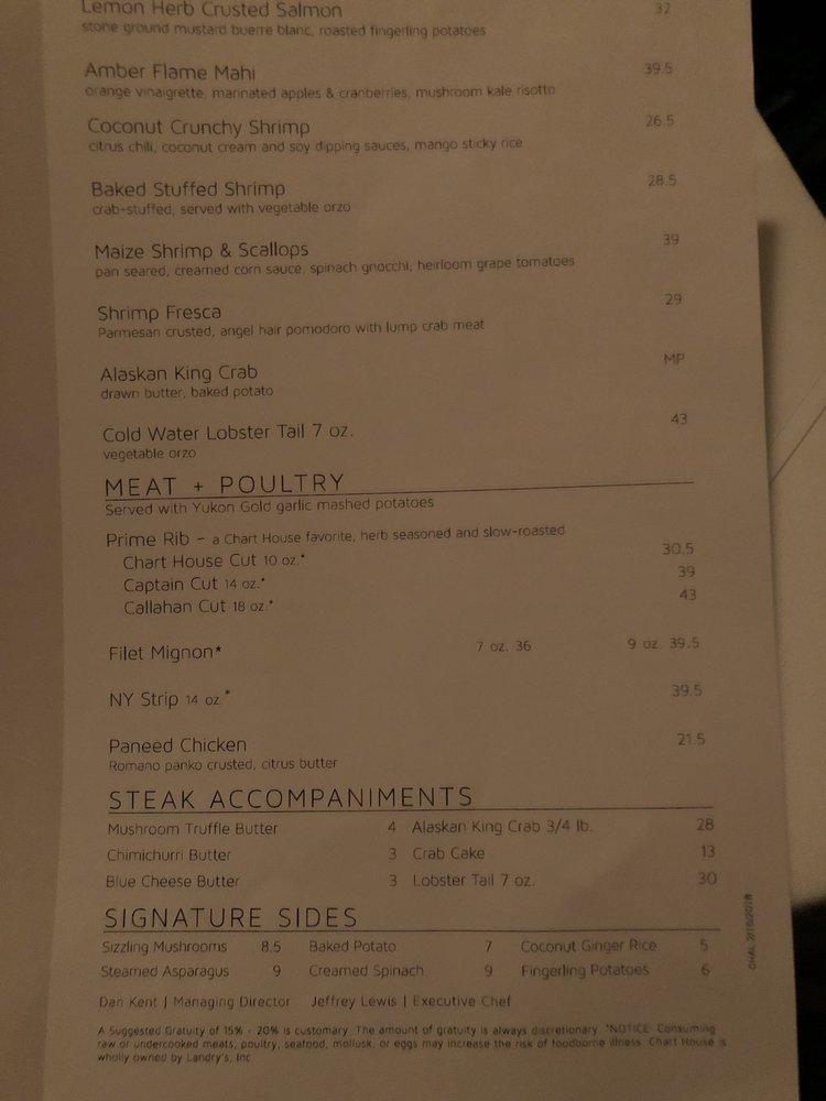 Menu at Chart House steakhouse, Alexandria