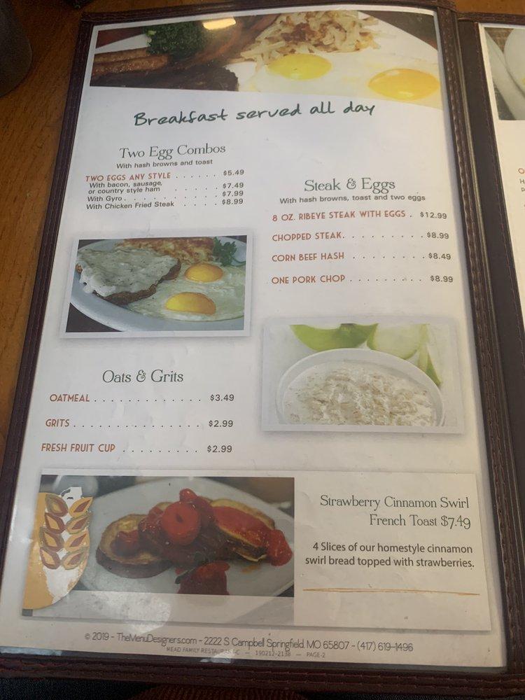 Menu at Mead Family Restaurant, USA, US70
