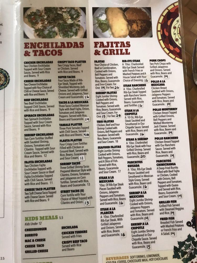 Menu at Panchito's Mexican Restaurant, Granbury