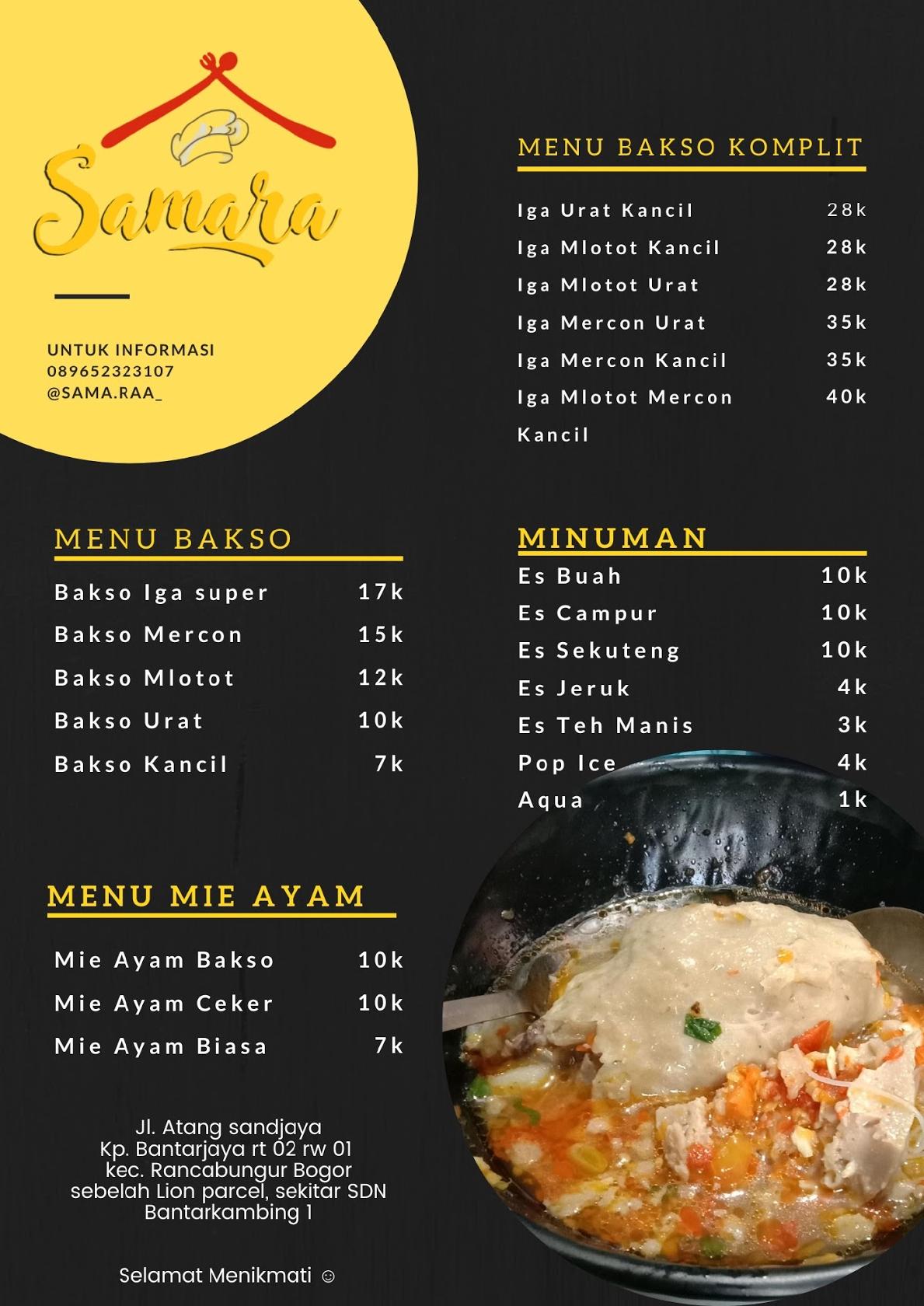 Menu At Bakso Iga Urat Samara Restaurant Bogor