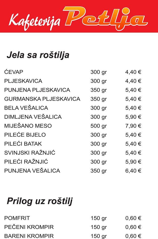 Menu at Ekspres Restoran Petlja Igalo restaurant, Igalo