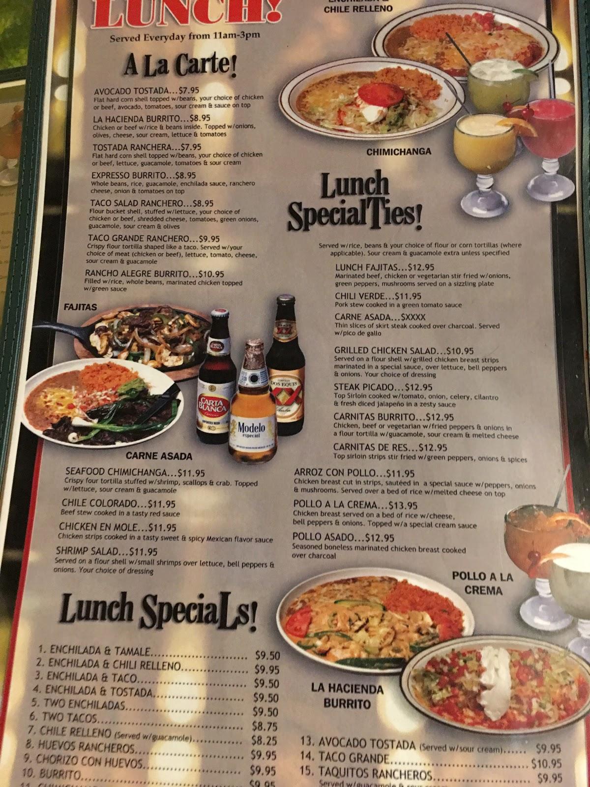 Menu at Rancho Alegre Mexican Restaurant, Colorado Springs