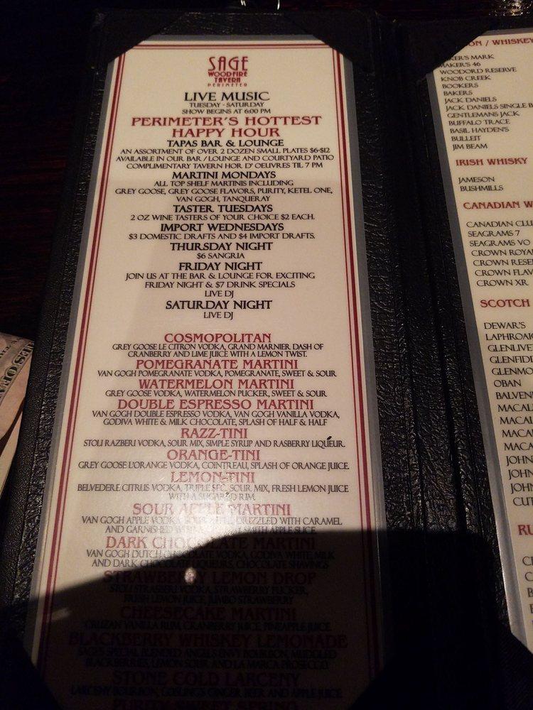 Menu at Sage Woodfire Tavern Perimeter pub & bar, Atlanta