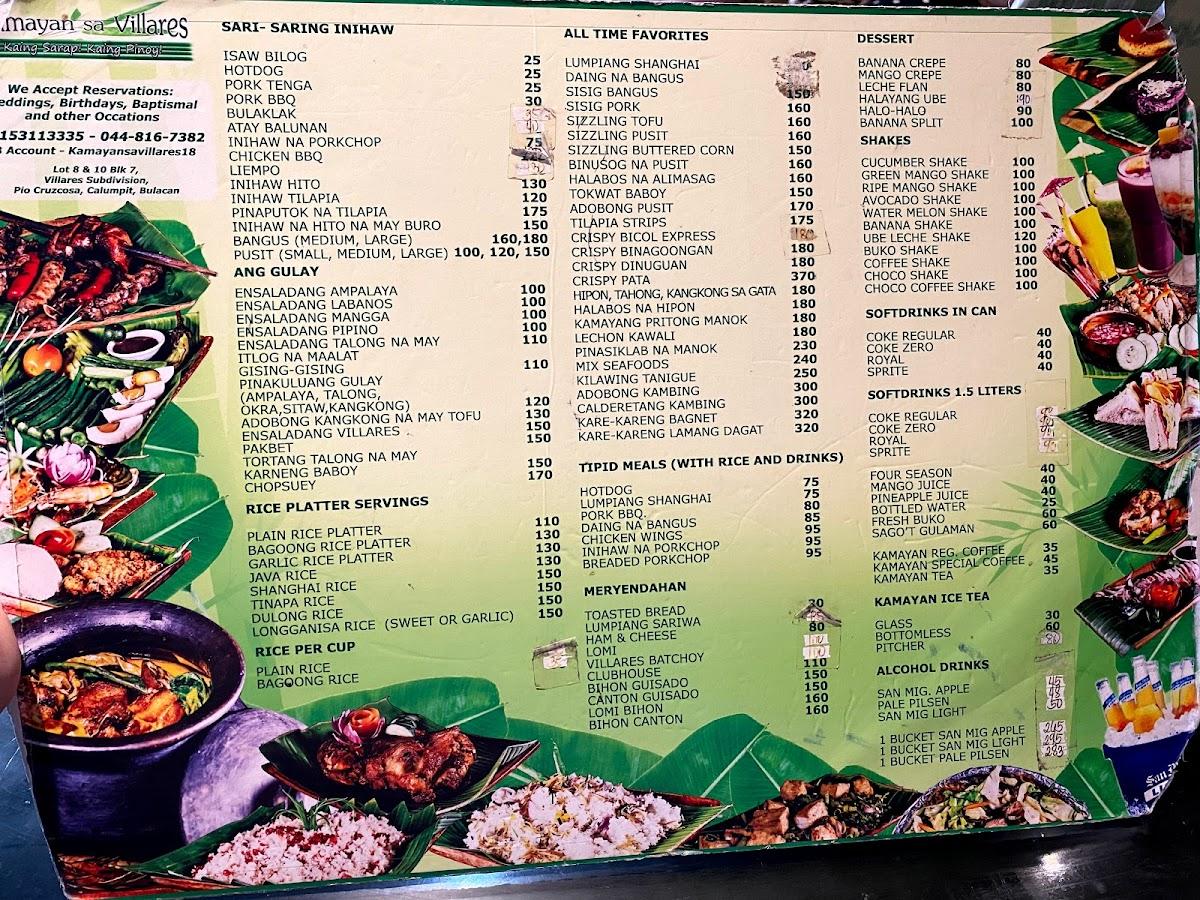 Menu at KAMAYAN SA VILLARES restaurant, Calumpit, VQVM+C5J