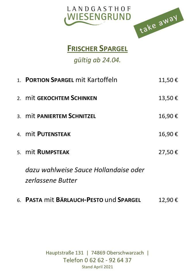 Speisekarte Von Landgasthof Wiesengrund Restaurant Schwarzach