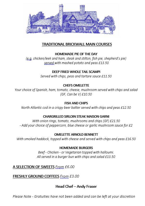 Menu at The Brickwall Hotel & Restaurant,
