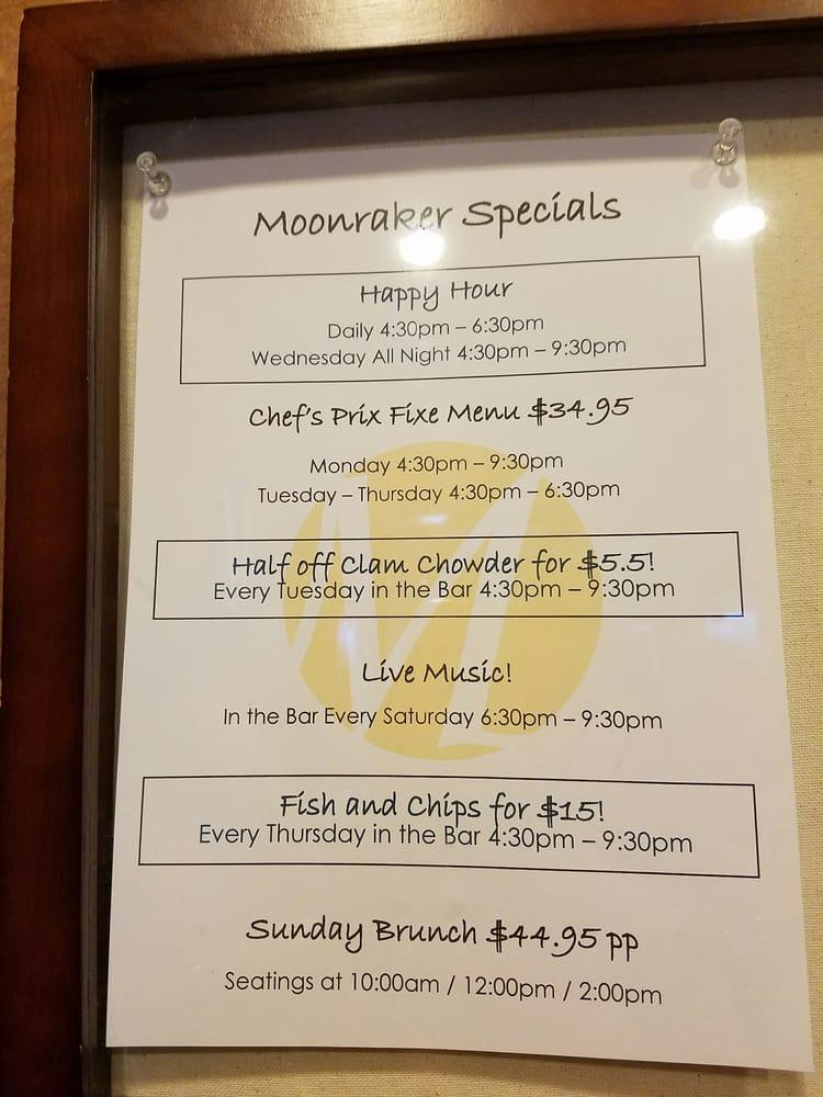 Menu at Moonraker restaurant, Pacifica