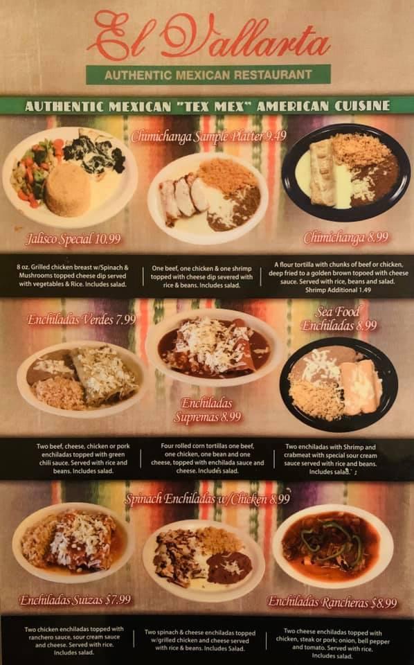 Menu at El Vallarta restaurant, Newbern