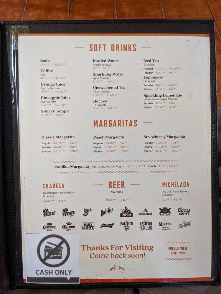 Menu at Pueblo Viejo de los Algodones restaurant, Los Algodones
