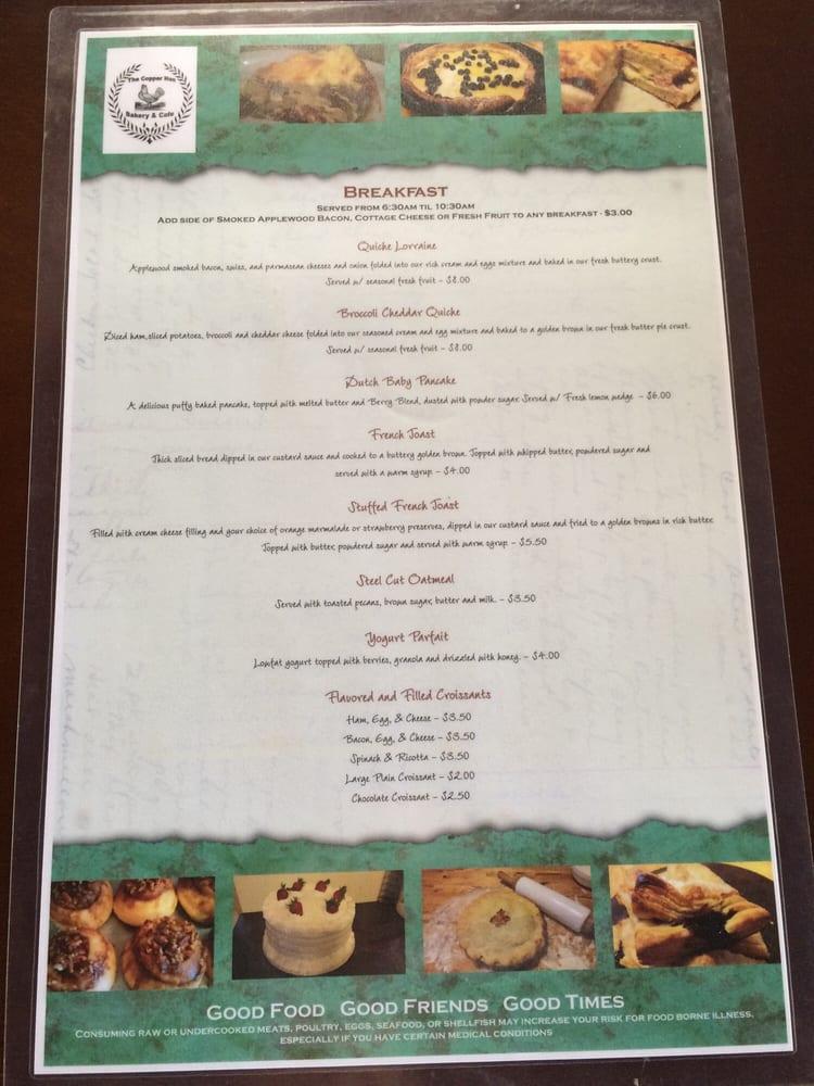 Menu at The Copper Hen cafe, Globe