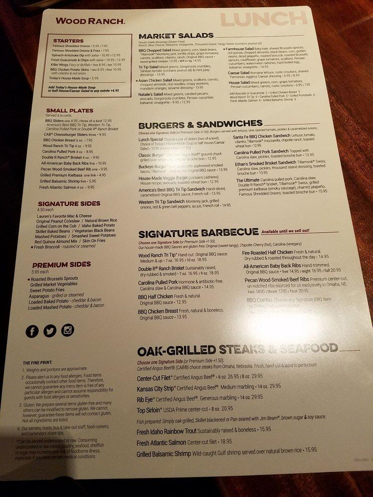 Menu at Wood Ranch BBQ, Burbank