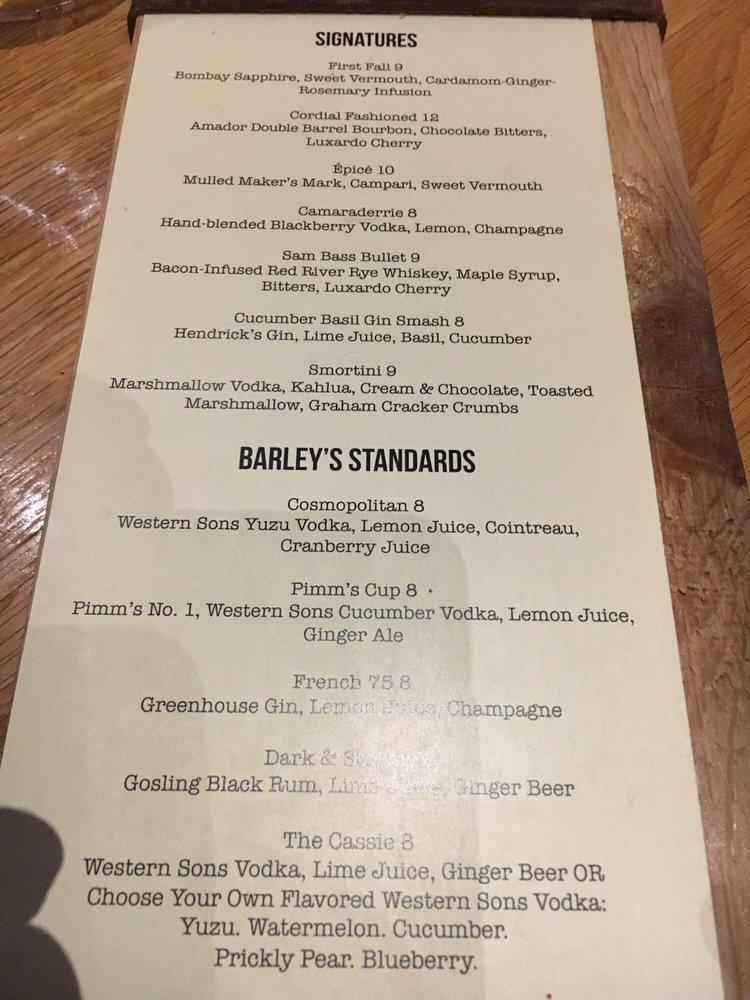 Menu at Barley & Board, Denton