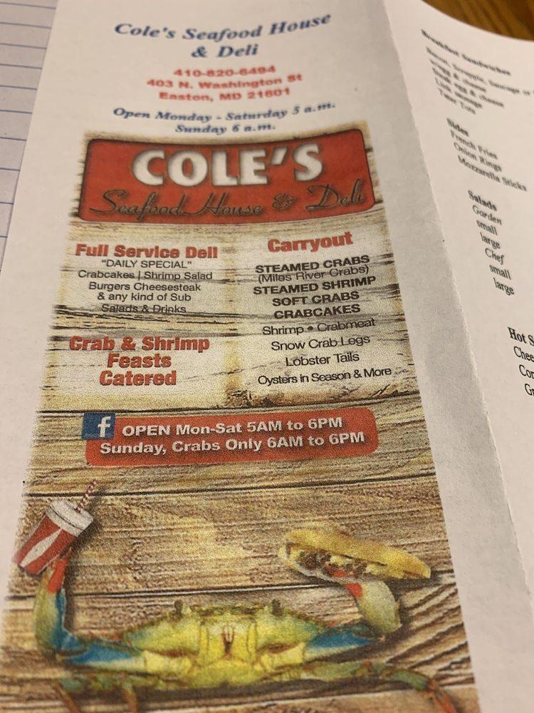 Menu at Cole's Seafood House & Deli restaurant, Easton
