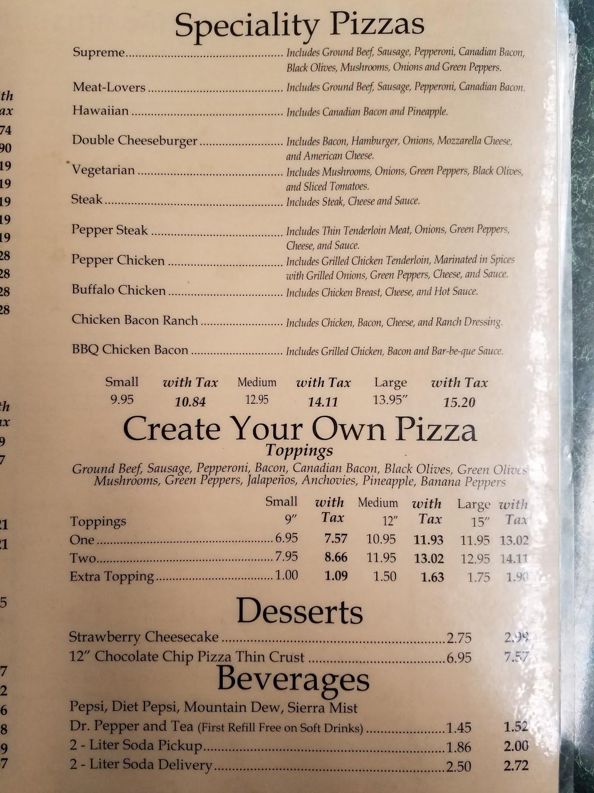 Menu at Famous Pizza pizzeria, Ware Shoals