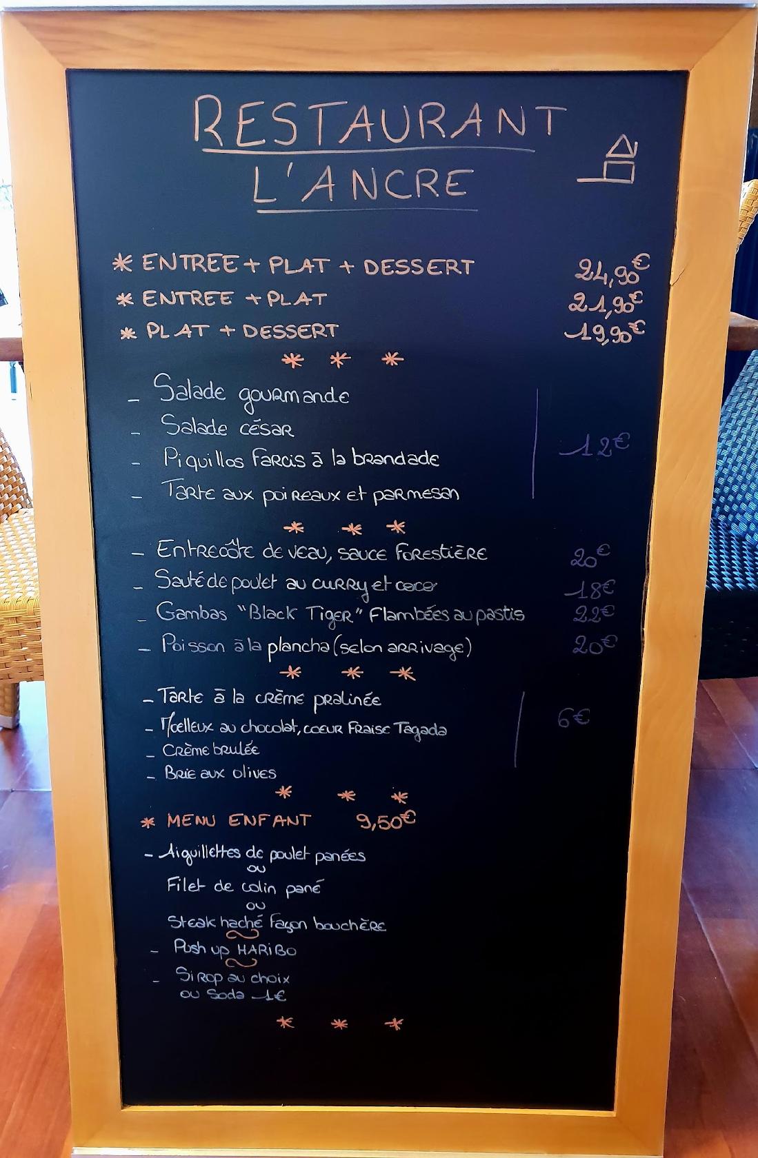 Menu Au L Ancre Restaurant Le Grau Du Roi