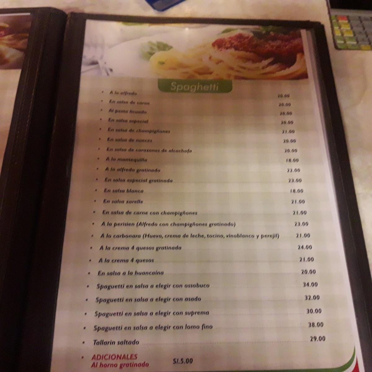 Carta de Pizzería Zarelle, Jesus Maria, Av. Arnaldo Márquez 1521