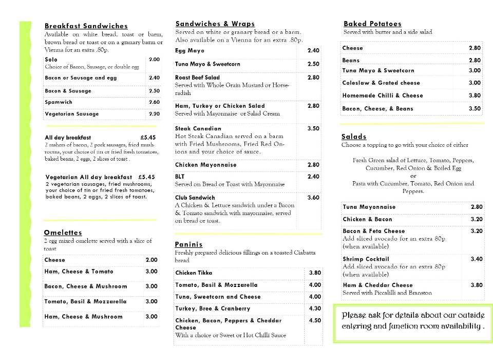 Menu at The Lemon Tree cafe, Bolton