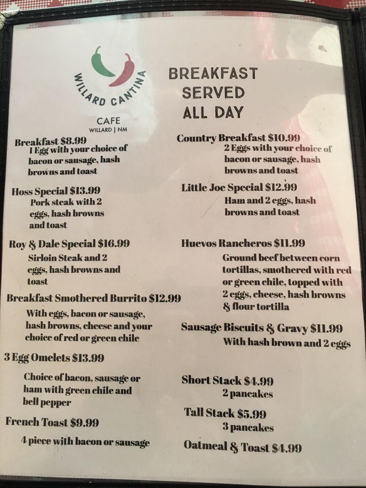 Menu at Willard Cantina & Cafe, Willard