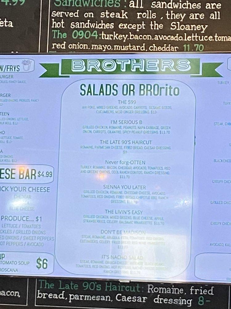 Menu at Brothers restaurant, Ripon