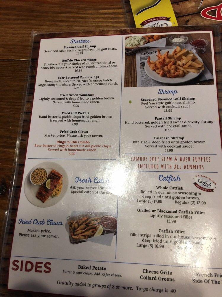 Menu at Ezell's Catfish restaurant, Columbus