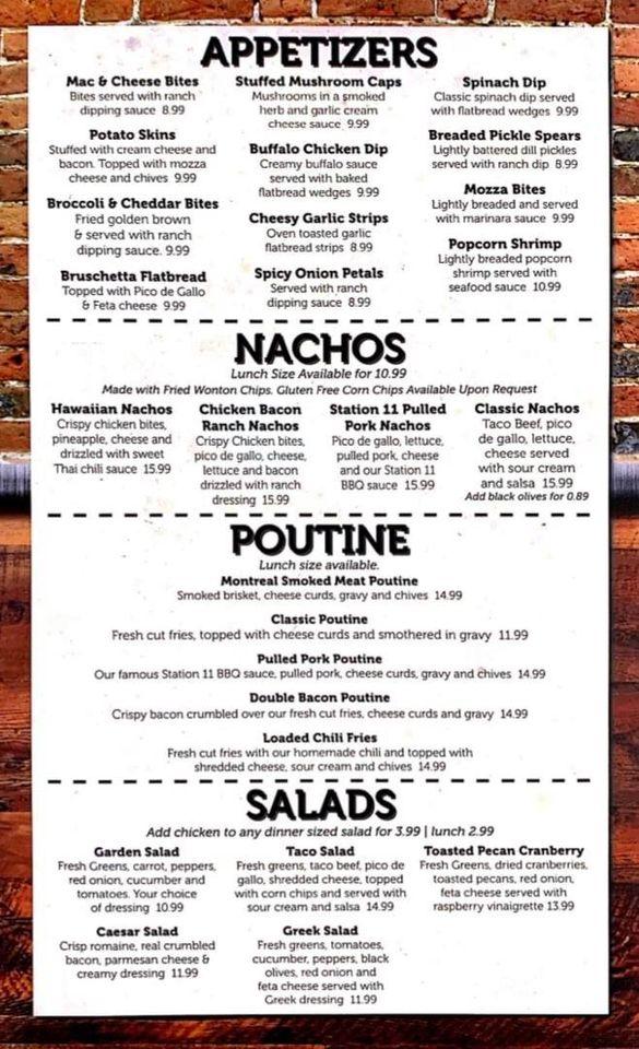 Menu at Yecks Station 11 pizzeria, Chatham-Kent