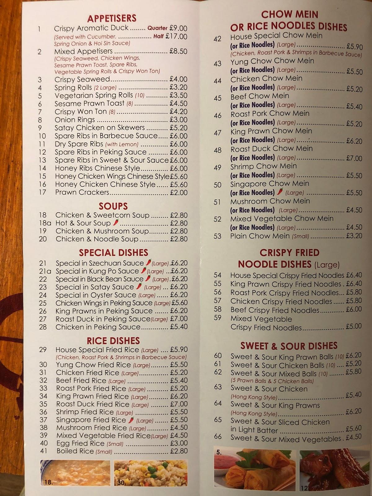 Menu at Embassy China restaurant, Great Yarmouth