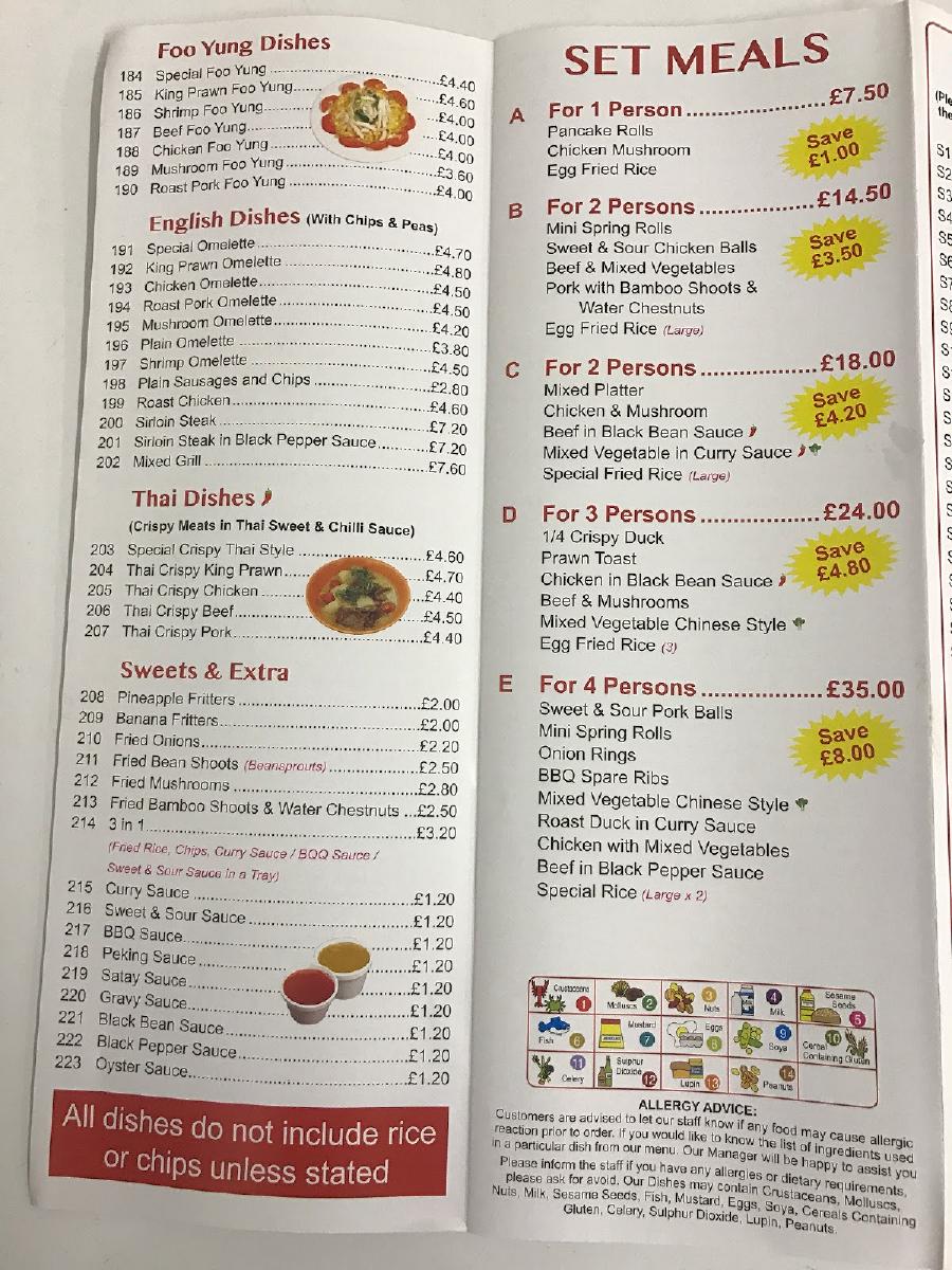 Menu at The Great Wall takeaway (Stanton Hill) fast food, Suttonin