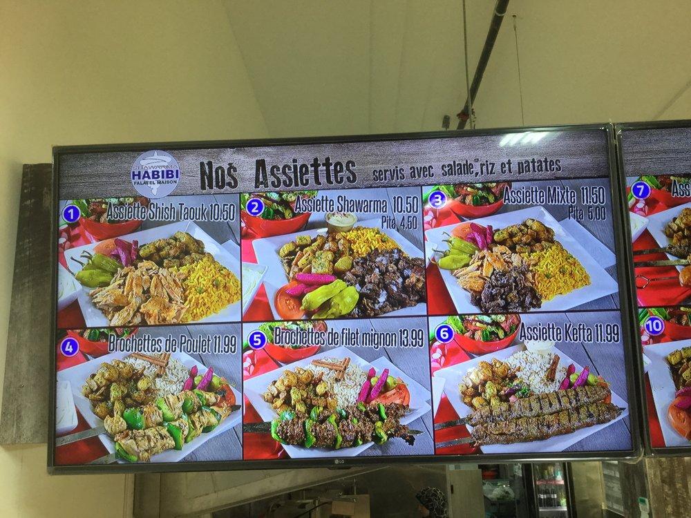 Menu at Shawarma Habibi restaurant, Montréal