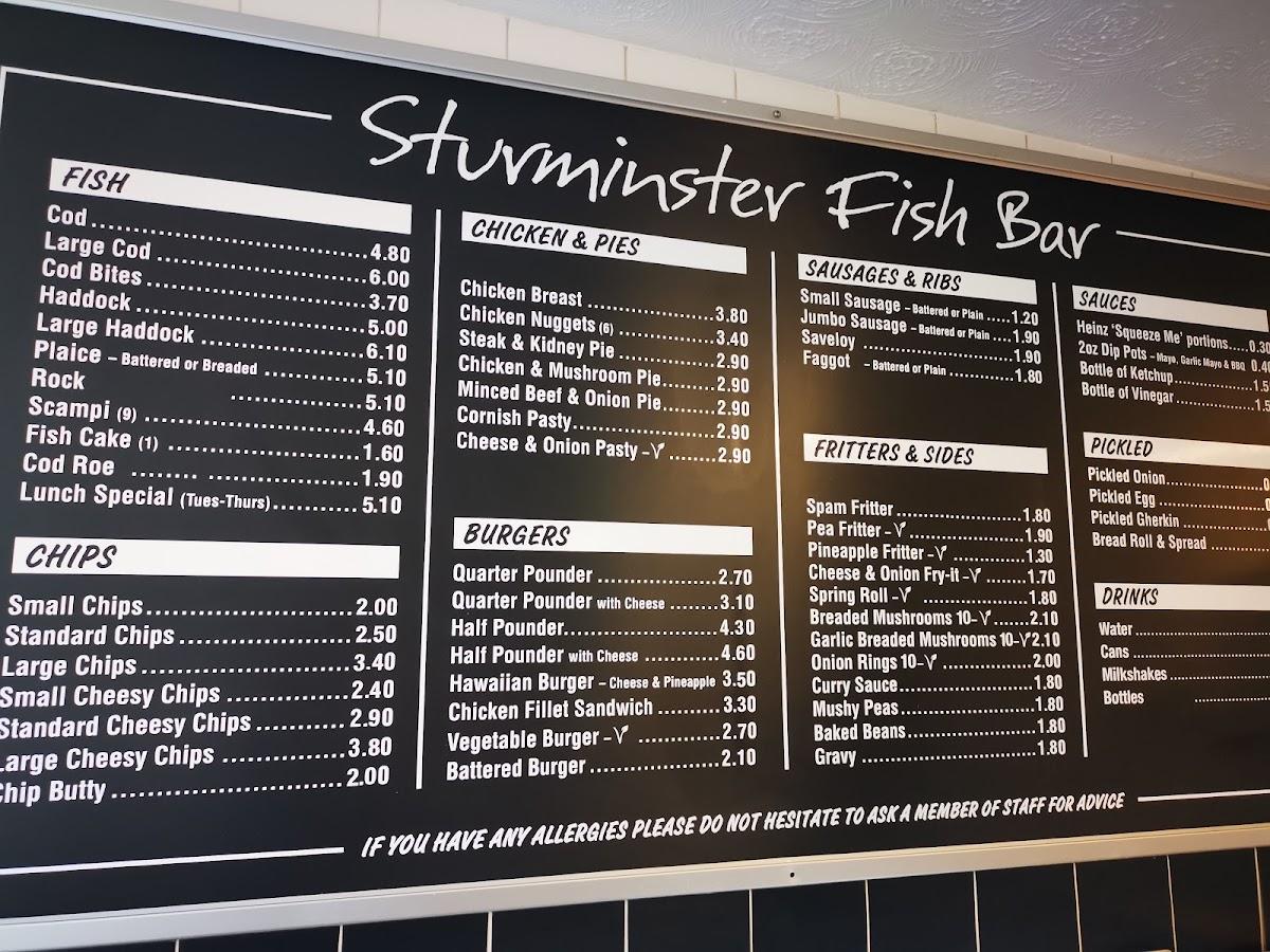 Menu at Sturminster Fish Bar, Sturminster Newton