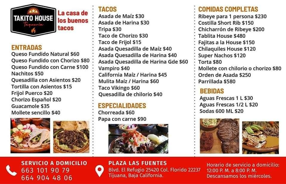 Menu At Takito House Restaurant, Tijuana