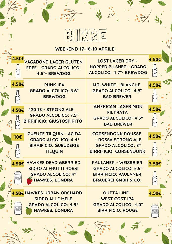 Menu da Britannia Pub, Vedelago