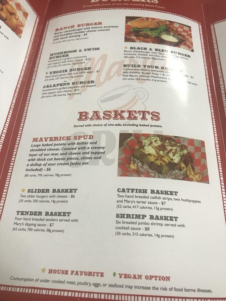Menu at Mary's Grill restaurant, Tonkawa