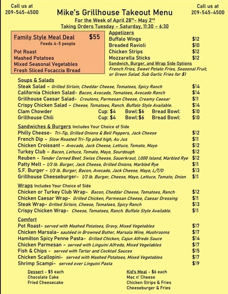 Menu at Mike's Grillhouse desserts, Modesto
