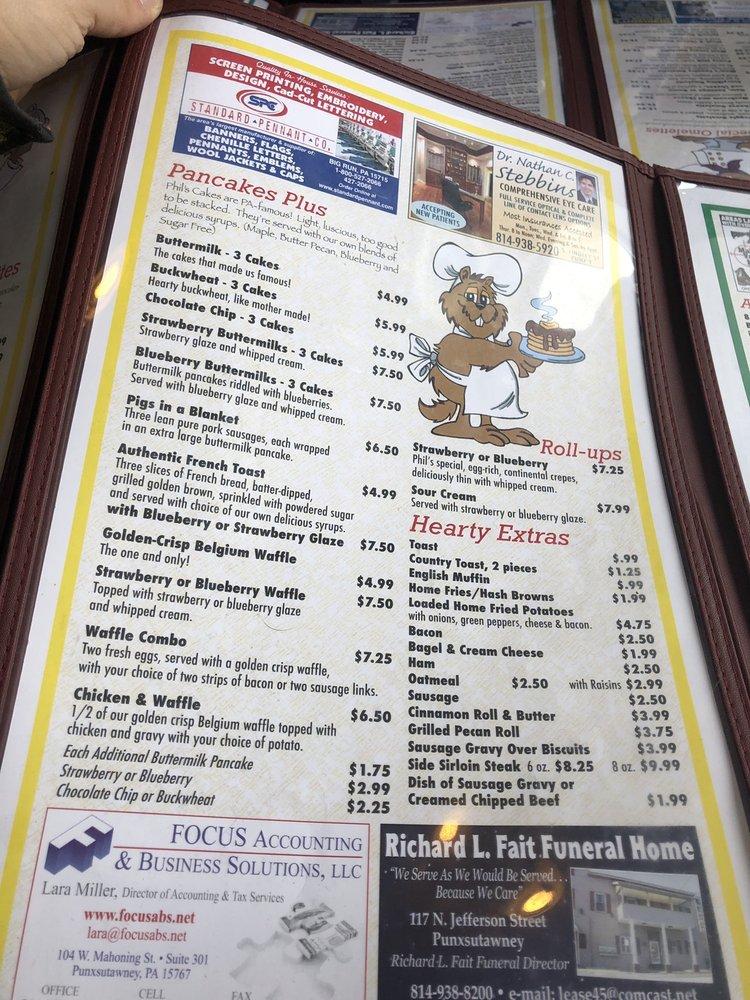 Menu at Punxy Phil's Family Restaurant, Punxsutawney