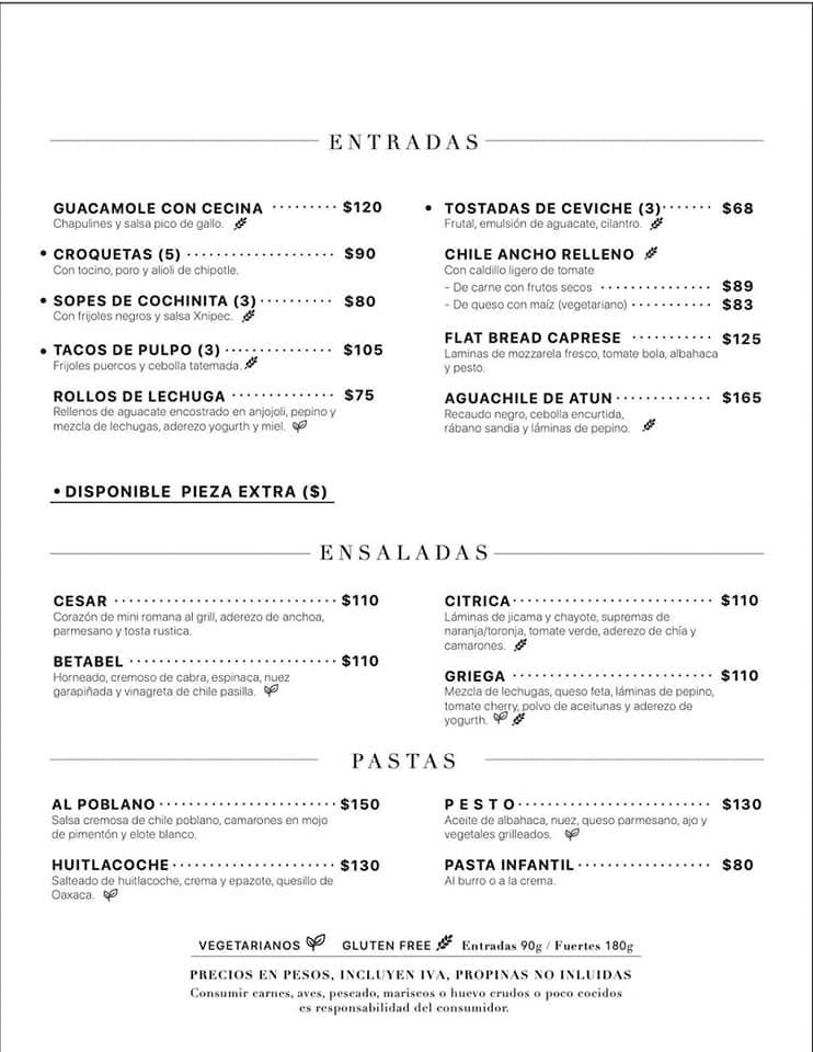 Menu at Casa Cuatro restaurant, Guanajuato