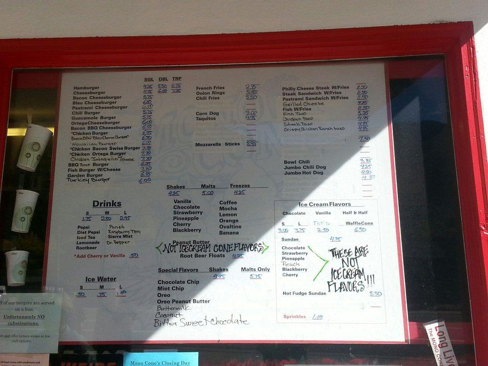 Menu At Mono Cone Fast Food Lee Vining