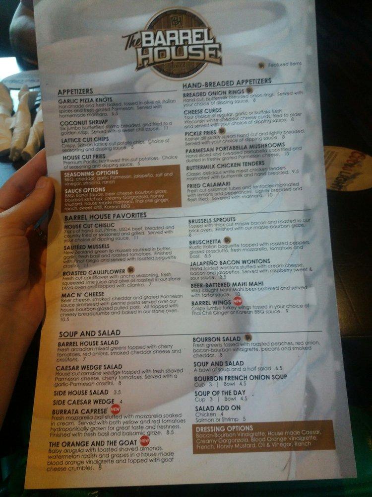 Menu at The Barrel House, Sioux Falls