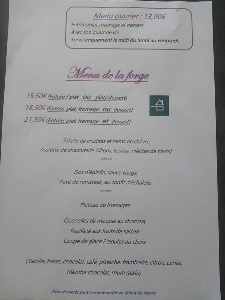 Menu au Restaurant La Forge, Saint-Nicolas-des-Motets