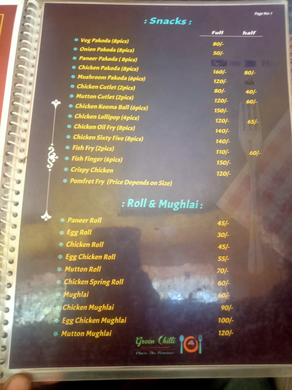 Menu at Green Chili MultiCuisine Restaurant, India