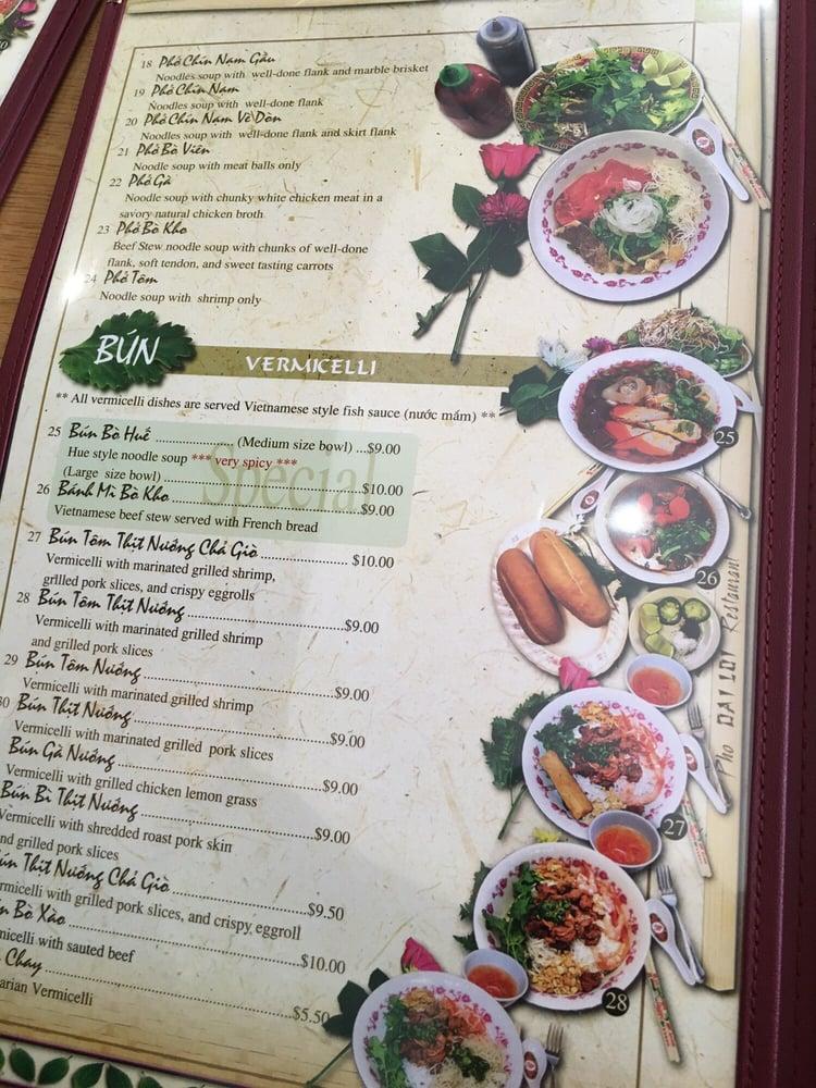 Menu at Pho Dai Loi #3 restaurant, Duluth