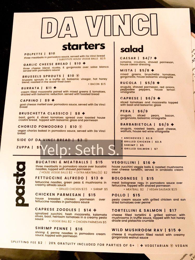 Menu at Da Vinci Pizza and Pasta pizzeria, Bloomington