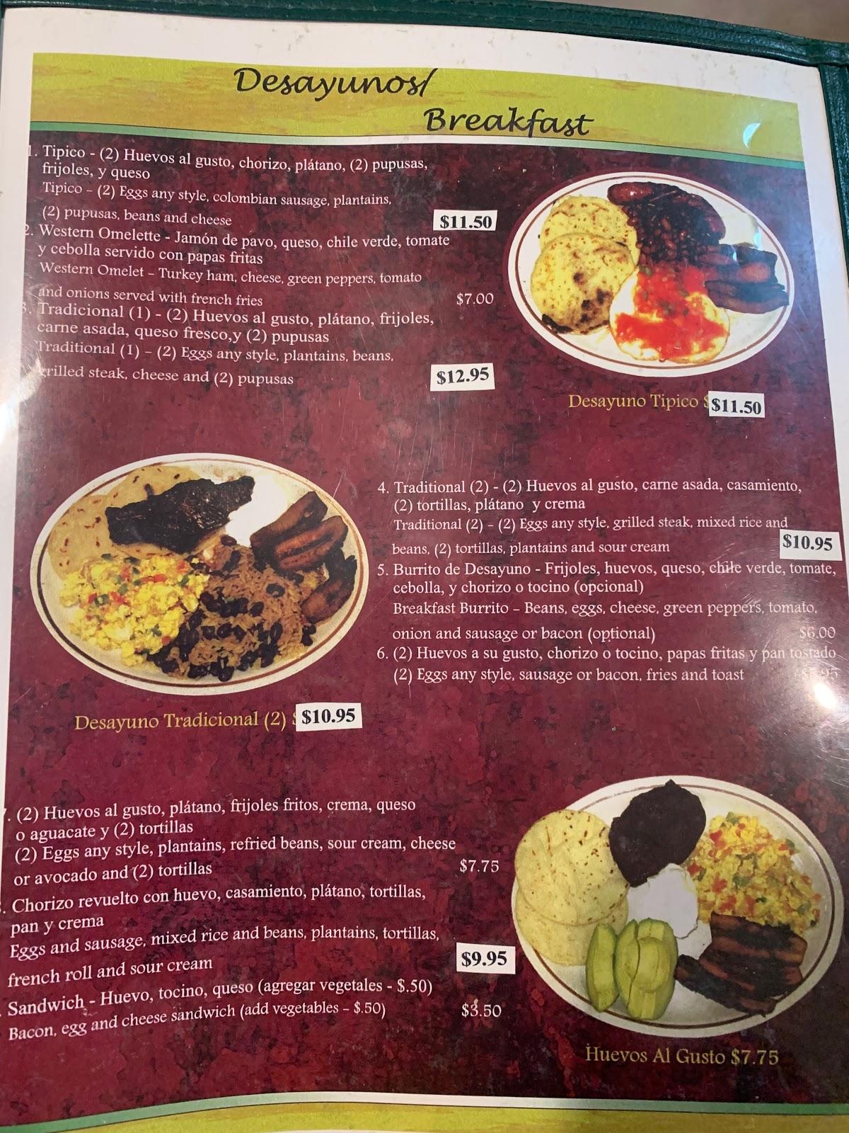 Menu at Francisco's Salvadoreño Restaurant, Bethlehem