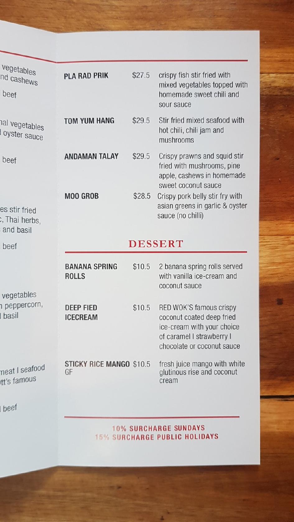 Menu at Red Wok Thai restaurant, Ballina, 35 Fawcett St