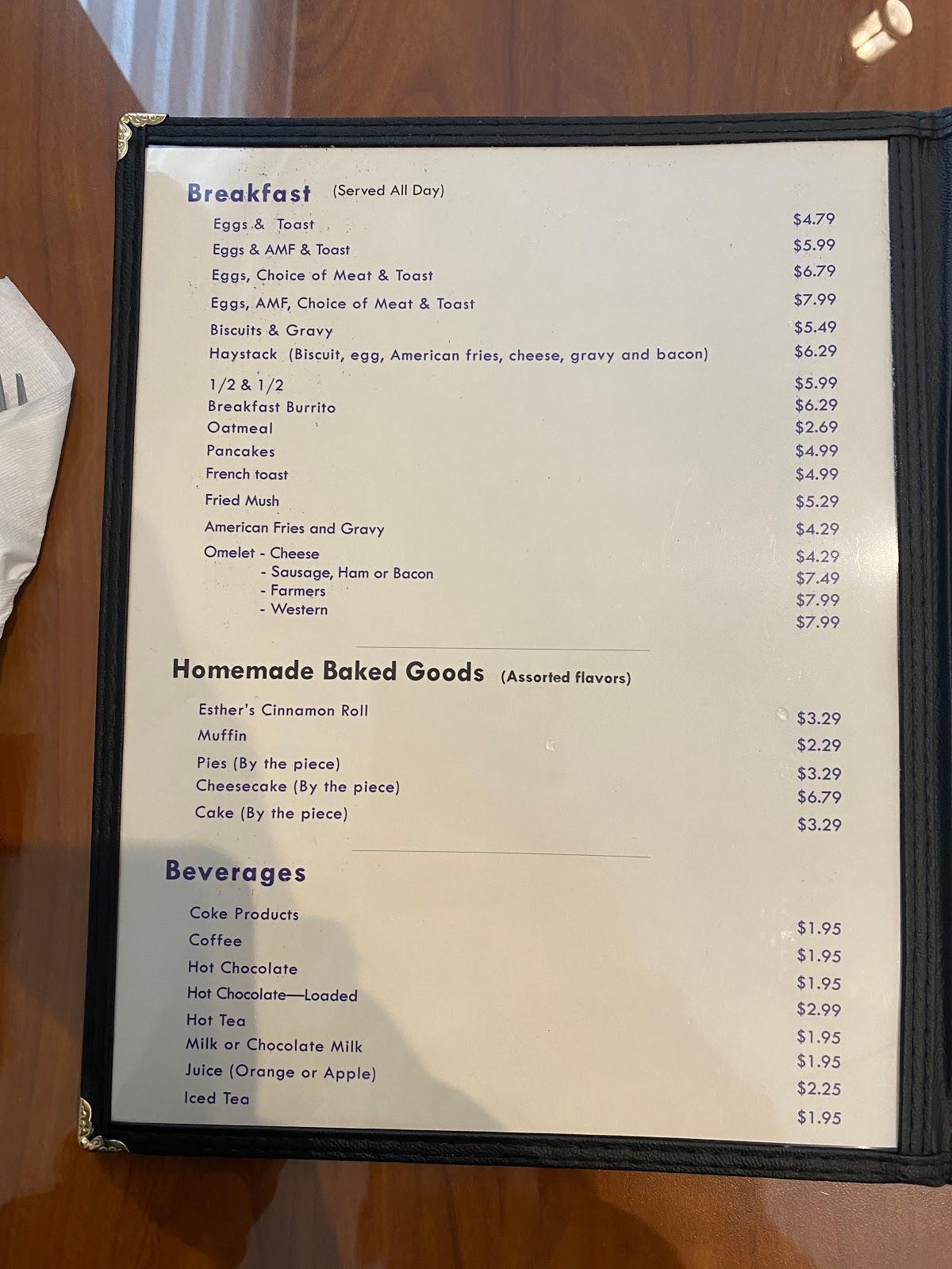 Menu at The Hilltop Restaurant, Middlebury