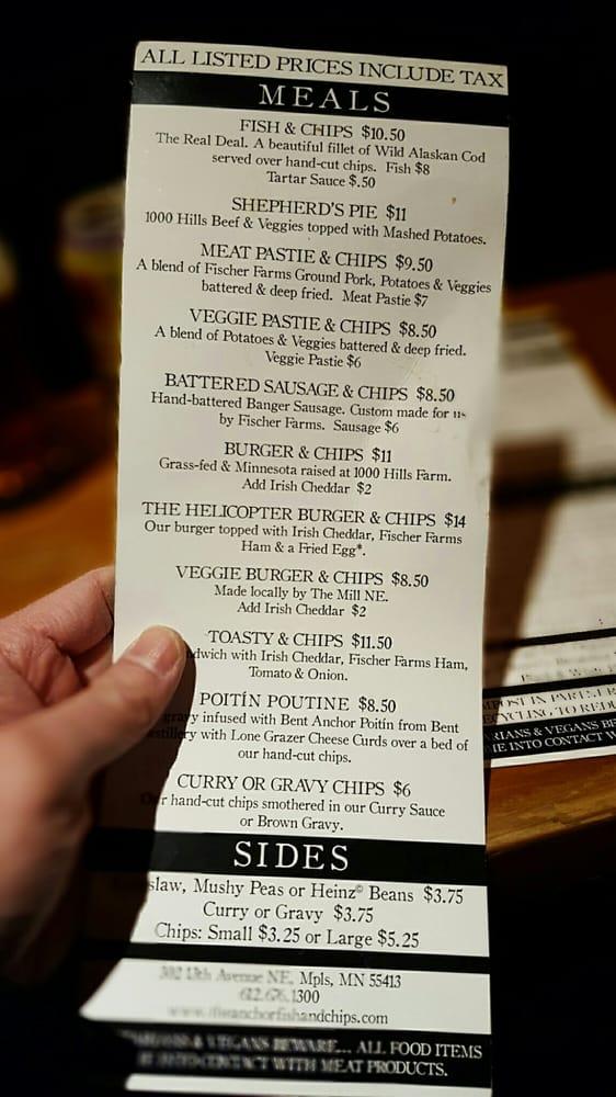 Menu at The Anchor Fish & Chips restaurant, Minneapolis