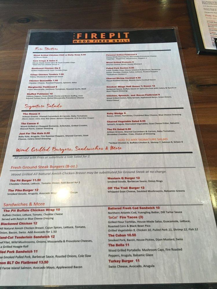 Menu at The Firepit Wood Fired Grill pub & bar, Irwin
