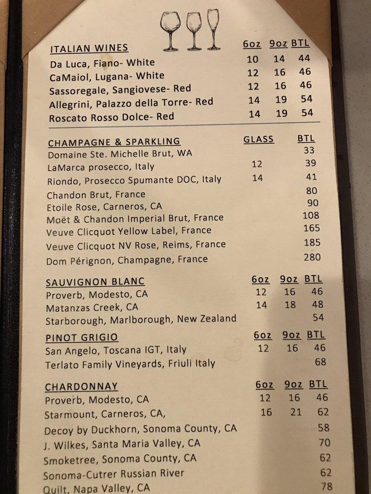 Menu at Andiamo restaurant, Chicago, N O'Hare Fld
