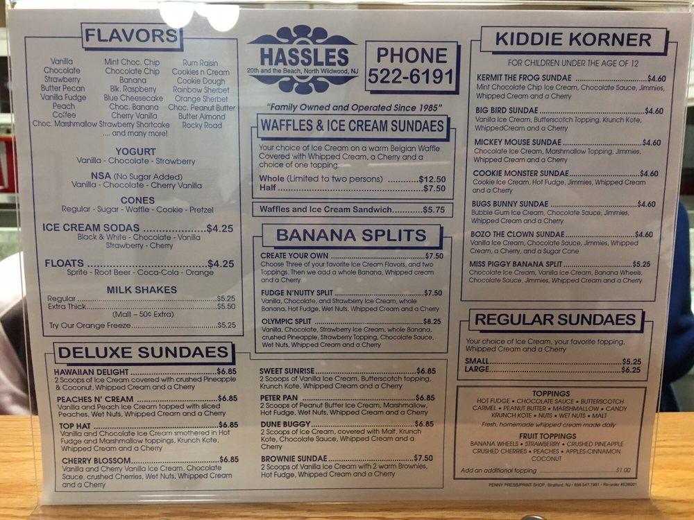 Menu at Hassles Ice Cream, North Wildwood