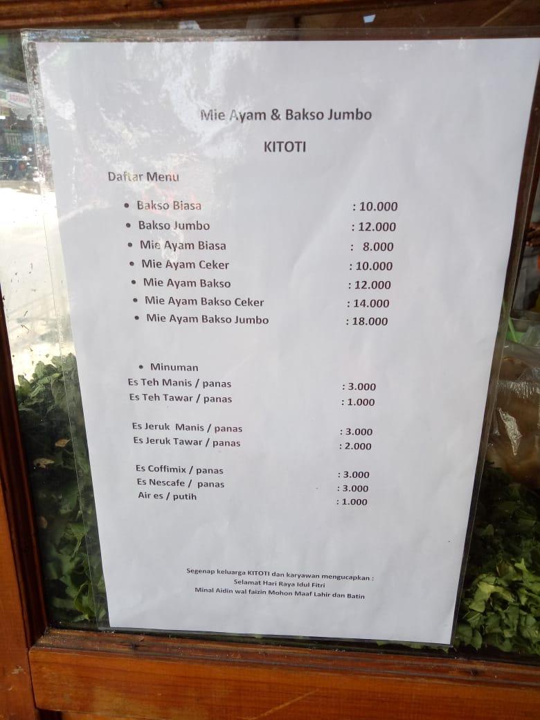 Carta Del Restaurante Mie Ayam And Bakso Jumbo Kitoti Bantul